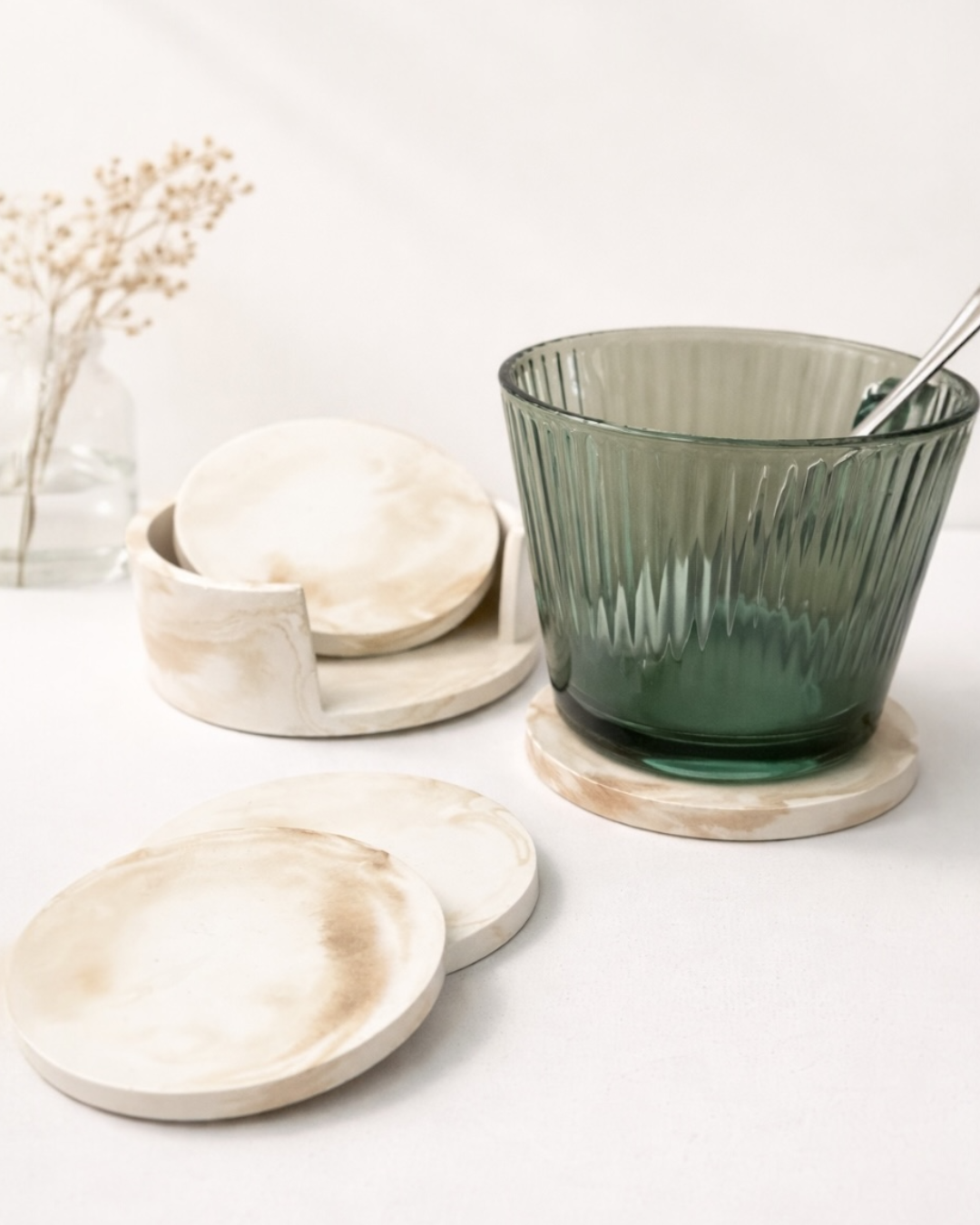 Khaki Marble – Σετ Γύψινων Σουβέρ